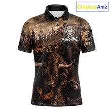 Load image into Gallery viewer, Funny Bull Bowling Shirts For Men Custom Grunge Forest Polo &amp; 1/4 Zip Bowling Team Jersey NYN3731