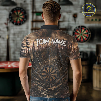 Male model wearing Funny Deer Brown Grunge Darts Polo, Personalized Tournament Shirt