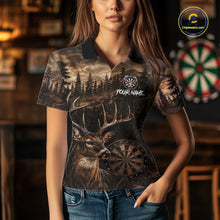 Load image into Gallery viewer, Female model wearing Funny Deer Forest Dart Polo, Personalized Women's League Jersey