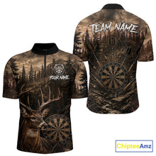 Load image into Gallery viewer, Funny Deer Men's Quarter-Zip Darts Jersey Mockup, Hunting Theme Dart Team Apparel
