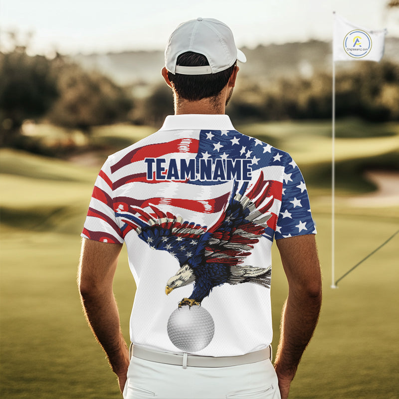 Red, White And Blue American Flag Eagle Golf Polo Shirts For Men Custom Patriot Golf Team Jersey NYN4027
