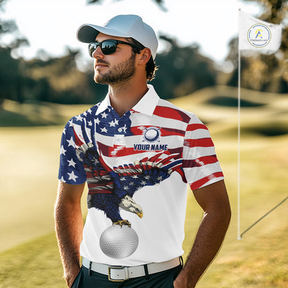 Red, White And Blue American Flag Eagle Golf Polo Shirts For Men Custom Patriot Golf Team Jersey NYN4027