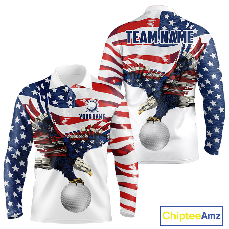 Red, White And Blue American Flag Eagle Golf Polo Shirts For Men Custom Patriot Golf Team Jersey NYN4027