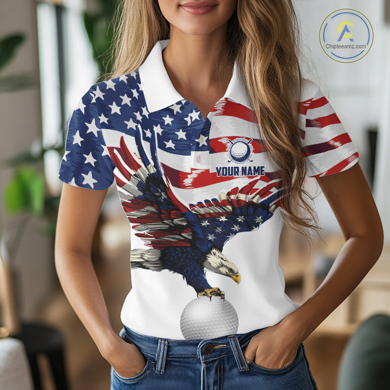 Red, White And Blue American Flag Eagle Golf Polo Shirts For Women Custom Patriot Golf Team Jersey NYN4027