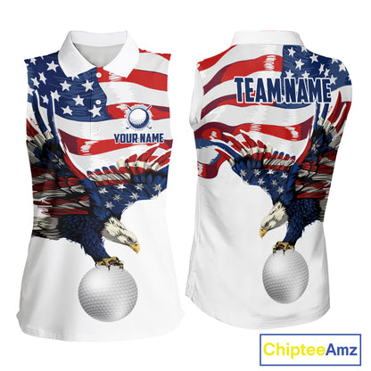 Red, White And Blue American Flag Eagle Golf Sleeveless Polo Shirts For Women Custom Patriot Golf Team Jersey NYN4027