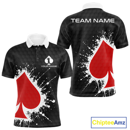 Red Spades Poker Mens Golf Polo Shirt Custom Name Splatter Poker Golf Top For Team, Golf Gift NYN4034
