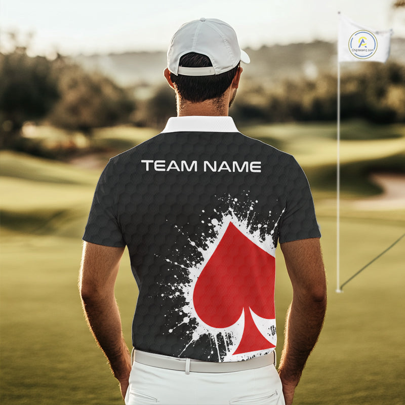 Red Spades Poker Mens Golf Polo Shirt Custom Name Splatter Poker Golf Top For Team, Golf Gift NYN4034