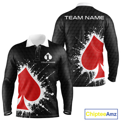 Red Spades Poker Mens Golf Polo Shirt Custom Name Splatter Poker Golf Top For Team, Golf Gift NYN4034