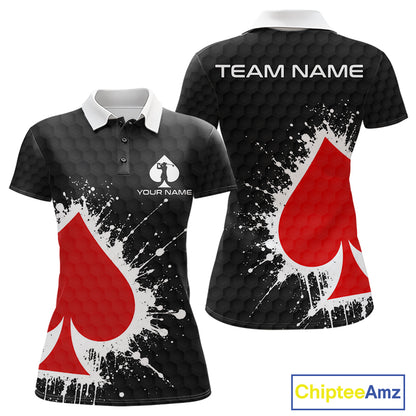 Red Spades Poker Womens Golf Polo Shirt Custom Name Splatter Poker Golf Top For Team, Golf Gift NYN4034