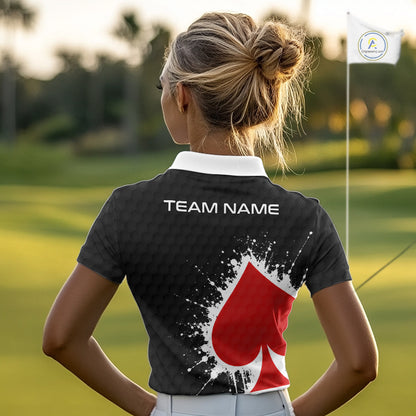 Red Spades Poker Womens Golf Polo Shirt Custom Name Splatter Poker Golf Top For Team, Golf Gift NYN4034
