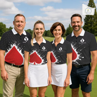 Red Spades Poker Mens Golf Polo Shirt Custom Name Splatter Poker Golf Top For Team, Golf Gift NYN4034
