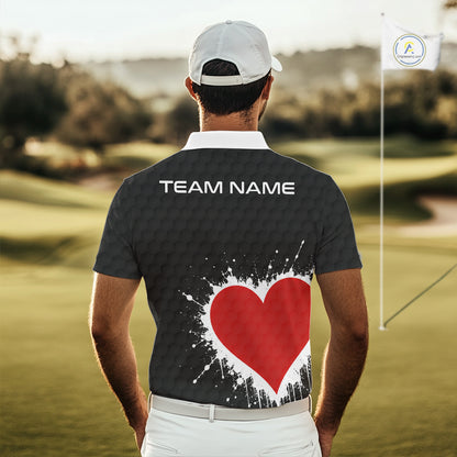 Red Hearts Poker Mens Golf Polo Shirt Custom Name Splatter Poker Golf Top For Team, Golf Gift NYN4035