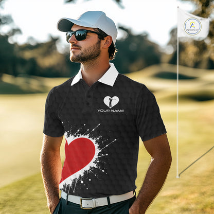 Red Hearts Poker Mens Golf Polo Shirt Custom Name Splatter Poker Golf Top For Team, Golf Gift NYN4035