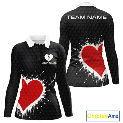 Red Hearts Poker Womens Golf Polo Shirt Custom Name Splatter Poker Golf Top For Team, Golf Gift NYN4035