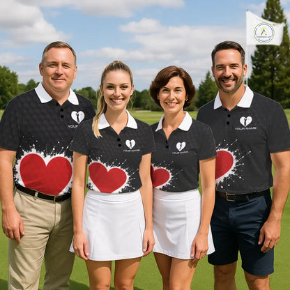 Red Hearts Poker Mens Golf Polo Shirt Custom Name Splatter Poker Golf Top For Team, Golf Gift NYN4035
