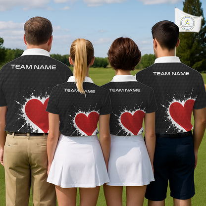 Red Hearts Poker Mens Golf Polo Shirt Custom Name Splatter Poker Golf Top For Team, Golf Gift NYN4035