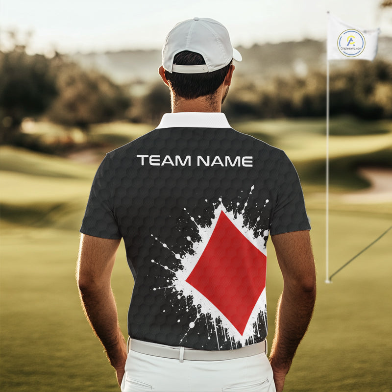 Red Diamonds Poker Mens Golf Polo Shirt Custom Name Splatter Poker Golf Top For Team, Golf Gift NYN4036