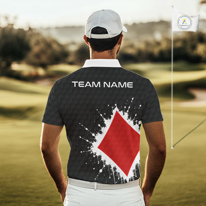 Red Diamonds Poker Mens Golf Polo Shirt Custom Name Splatter Poker Golf Top For Team, Golf Gift NYN4036