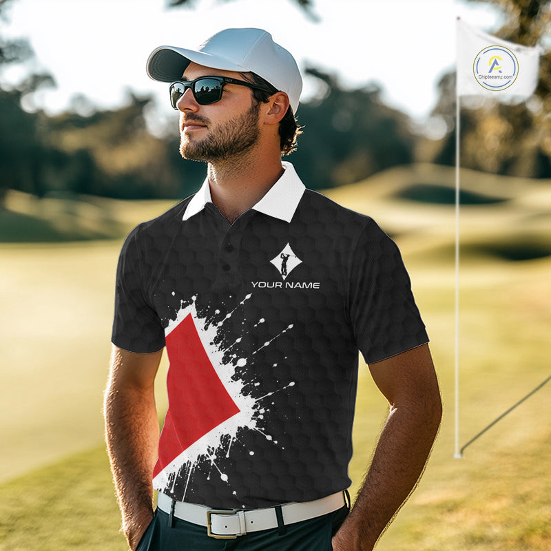 Red Diamonds Poker Mens Golf Polo Shirt Custom Name Splatter Poker Golf Top For Team, Golf Gift NYN4036