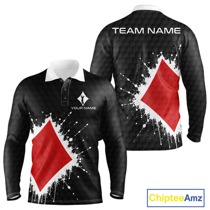Red Diamonds Poker Mens Golf Polo Shirt Custom Name Splatter Poker Golf Top For Team, Golf Gift NYN4036