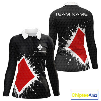 Red Diamonds Poker Womens Golf Polo Shirt Custom Name Splatter Poker Golf Top For Team, Golf Gift NYN4036