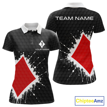Red Diamonds Poker Womens Golf Polo Shirt Custom Name Splatter Poker Golf Top For Team, Golf Gift NYN4036