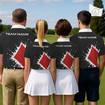 Red Diamonds Poker Mens Golf Polo Shirt Custom Name Splatter Poker Golf Top For Team, Golf Gift NYN4036