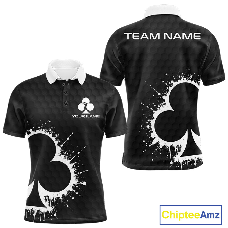 Black Clubs Poker Mens Golf Polo Shirt Custom Name Splatter Poker Golf Top For Team, Golf Gift NYN4037