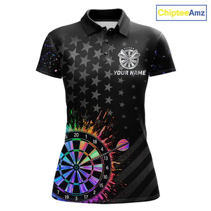 Custom Rainbow Holographic Dart Team Shirts For Women Splatter Dart Tournament Jerseys NYN4044