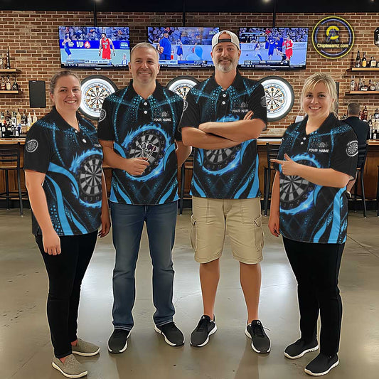 Custom Flaming Dragon Blue Digital Flow Men Darts Quarter-Zip Team Shirt Dart League Jerseys NYN2177