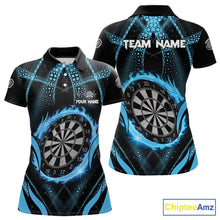 Load image into Gallery viewer, Custom Flaming Dragon Blue Digital Flow Women Darts Polo Team Shirt Dart League Jerseys NYN2177