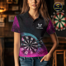 Load image into Gallery viewer, Blue &amp; Pink Tie Dye Grunge Darts Polo Shirts For Women Custom Wings Dartboard Team Jerseys NYN2447
