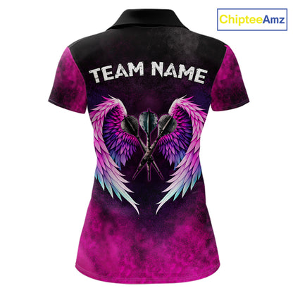 Blue & Pink Tie Dye Grunge Darts Polo Shirts For Women Custom Wings Dartboard Team Jerseys NYN2447