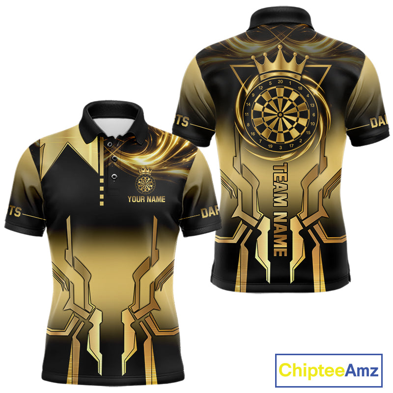 Black And Gold Crown Dartboard Men Darts Polo & 1/4-Zip Shirt Custom Light Gold Dart Team Jersey NYN3032