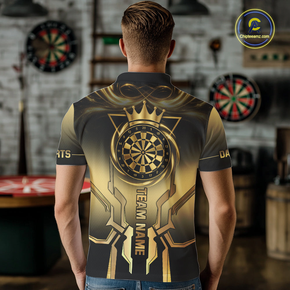Black And Gold Crown Dartboard Men Darts Polo & 1/4-Zip Shirt Custom Light Gold Dart Team Jersey NYN3032