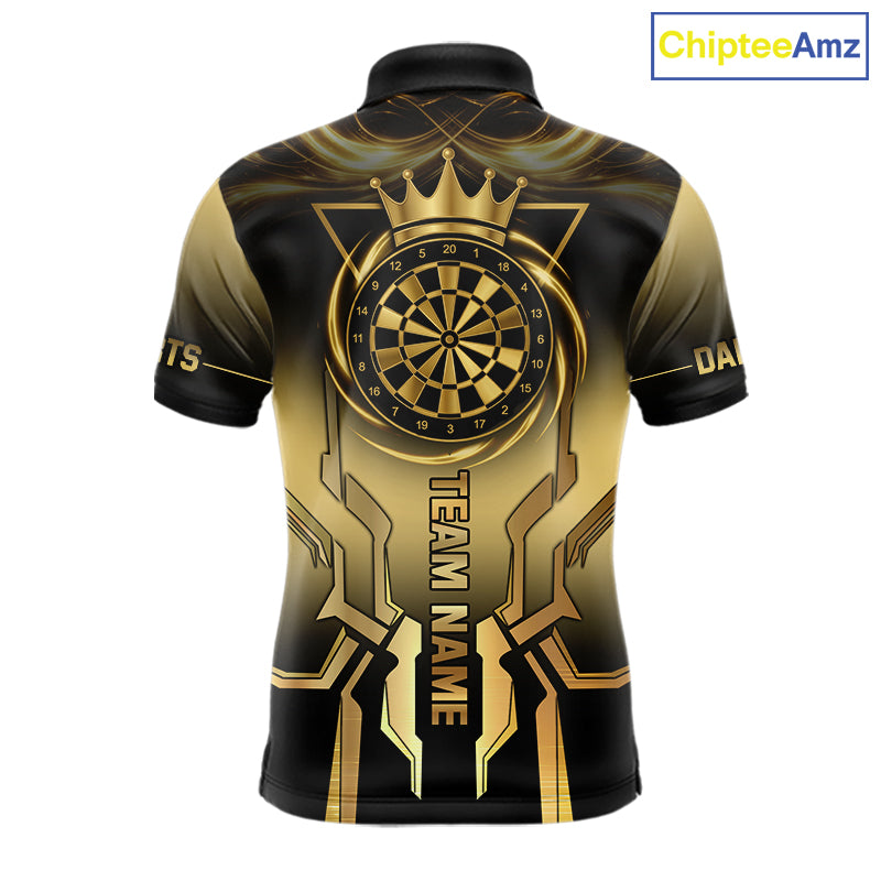Black And Gold Crown Dartboard Men Darts Polo & 1/4-Zip Shirt Custom Light Gold Dart Team Jersey NYN3032