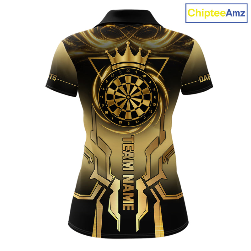 Black And Gold Crown Dartboard Women Darts Polo & 1/4-Zip Shirt Custom Light Gold Dart Team Jersey NYN3032