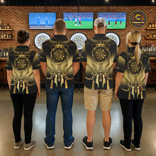 Load image into Gallery viewer, Black And Gold Crown Dartboard Women Darts Polo &amp; 1/4-Zip Shirt Custom Light Gold Dart Team Jersey NYN3032
