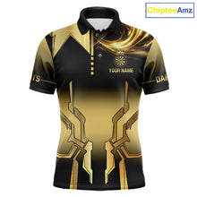 Load image into Gallery viewer, Black And Gold Crown Dartboard Men Darts Polo &amp; 1/4-Zip Shirt Custom Light Gold Dart Team Jersey NYN3032