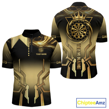 Black And Gold Crown Dartboard Men Darts Polo & 1/4-Zip Shirt Custom Light Gold Dart Team Jersey NYN3032