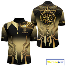Load image into Gallery viewer, Black And Gold Crown Dartboard Men Darts Polo &amp; 1/4-Zip Shirt Custom Light Gold Dart Team Jersey NYN3032