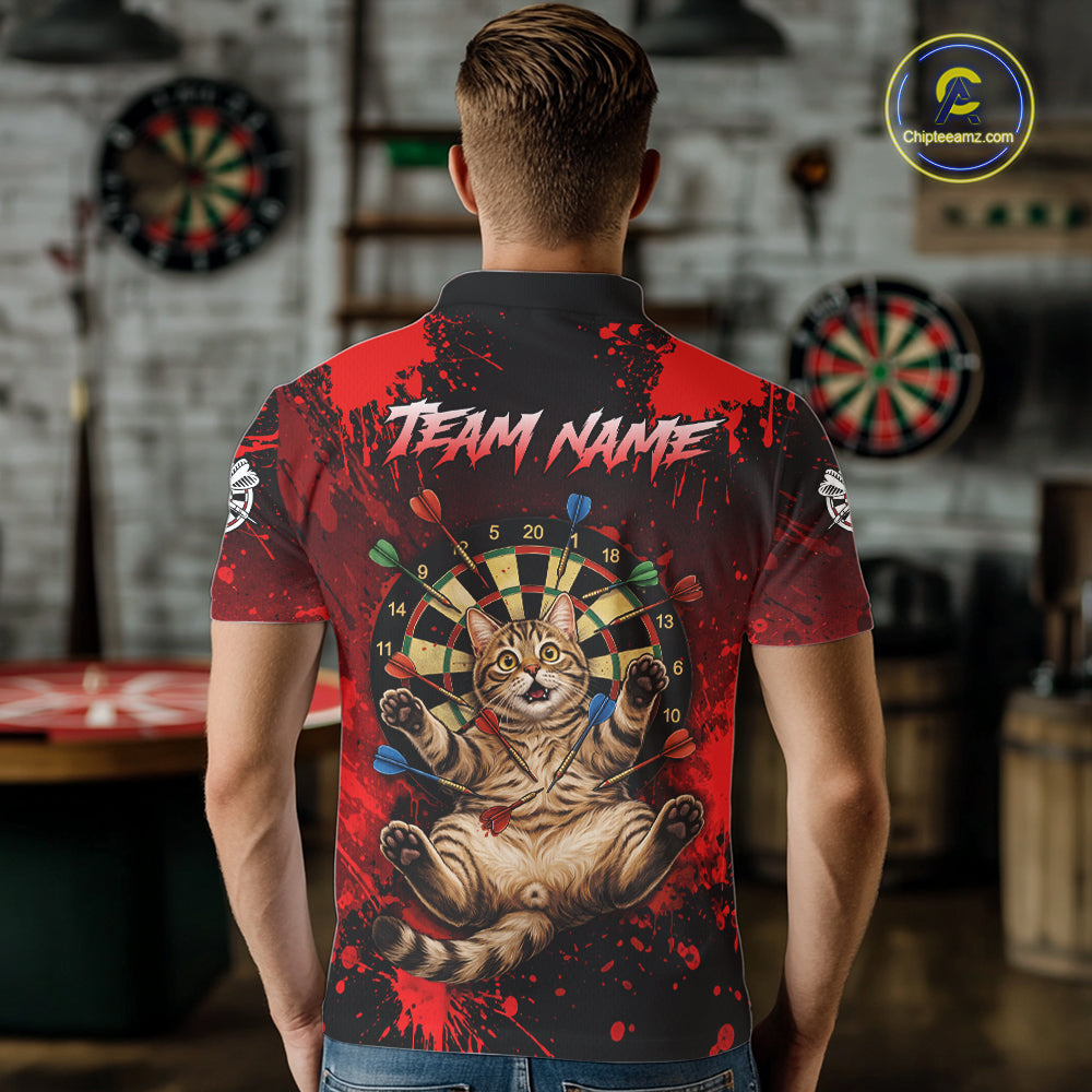 Black And Red Splatter Paint Dartboard Custom Funny Cat Darts Shirt For Men Outfits Darts Jersey NYN3038