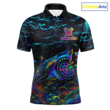 Load image into Gallery viewer, Personalized Ocean Blue Holographic Dartboard Mens Darts Shirt Custom Funny Shark Dart Team Jerseys NYN3203