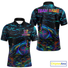 Load image into Gallery viewer, Personalized Ocean Blue Holographic Dartboard Mens Darts Shirt Custom Funny Shark Dart Team Jerseys NYN3203