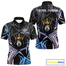 Load image into Gallery viewer, Holographic Tribal Crown men's 8 Ball billiard polo featuring holographic tribal artwork, personalized cue sports tournament jersey, championship pool league apparel, custom athletic performance shirt