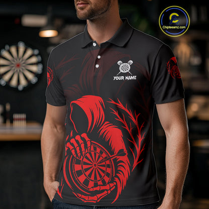 Custom Black And Red Grim Reaper Dartboard Dart Men Polo Shirt Outfits Dart Jerseys NYN1636