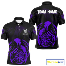 Load image into Gallery viewer, Custom Black And Purple Grim Reaper Dartboard Dart Men Polo Shirt Outfits Dart Jerseys NYN1637