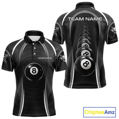 Black Blur 8 Ball Pool Polo & 1/4-Zip Team Shirt For Men Personalized Billiards Ball Apparel NYN2453