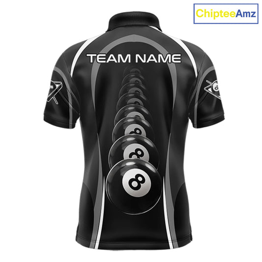 Black Blur 8 Ball Pool Polo & 1/4-Zip Team Shirt For Men Personalized Billiards Ball Apparel NYN2453