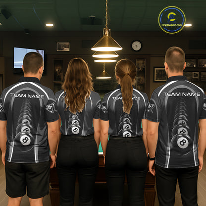 Black Blur 8 Ball Pool Polo & 1/4-Zip Team Shirt For Men Personalized Billiards Ball Apparel NYN2453